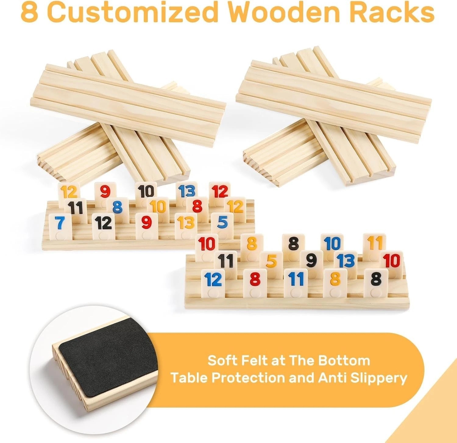 Rummy Cube 8 Player Set – 214 Large Tiles, 8 Wooden Racks, Zipper Case