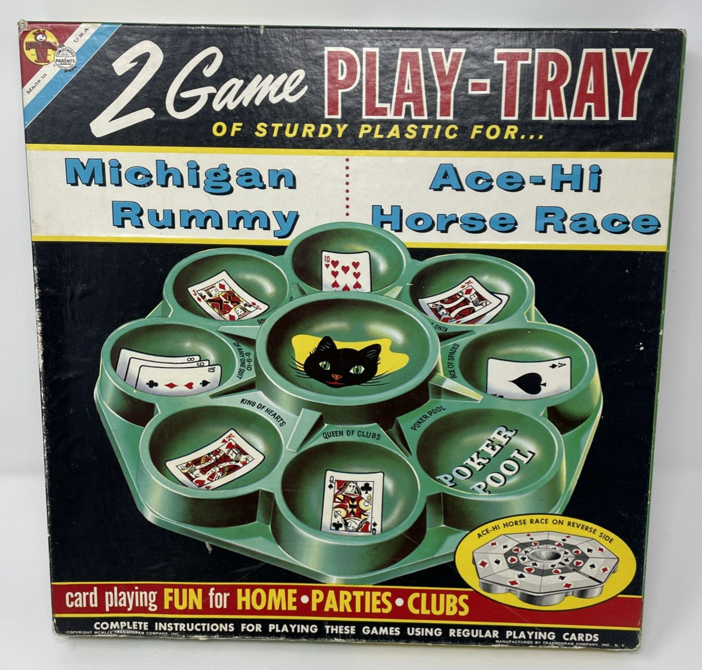 Vintage 1959 Transogram Michigan Rummy Ace Hi Horse Race Black Cat Tray