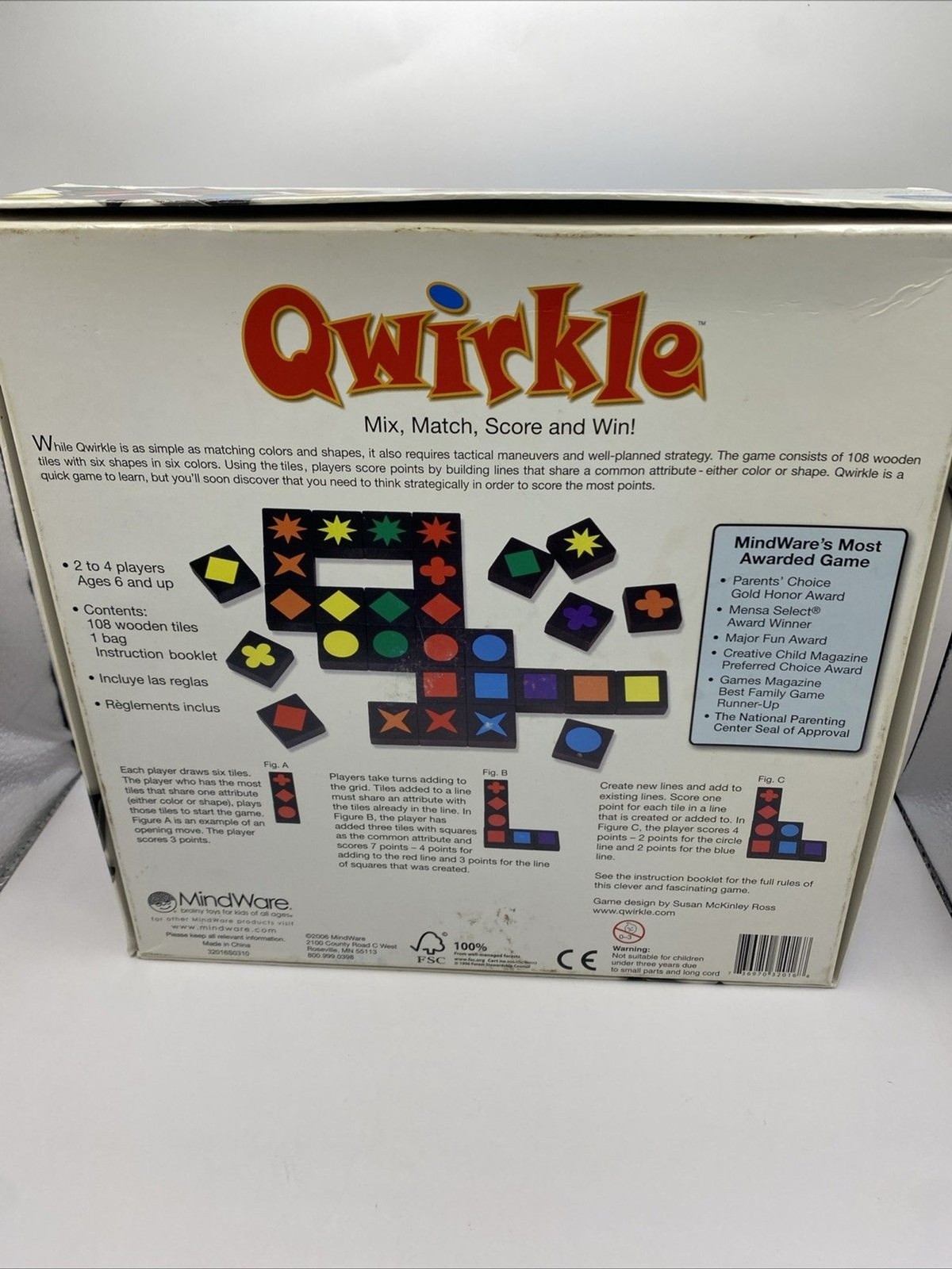 QWIRKLE MindWare Wooden Tiles Mixing & Matching Pattern COMPLETE Strategy Game
