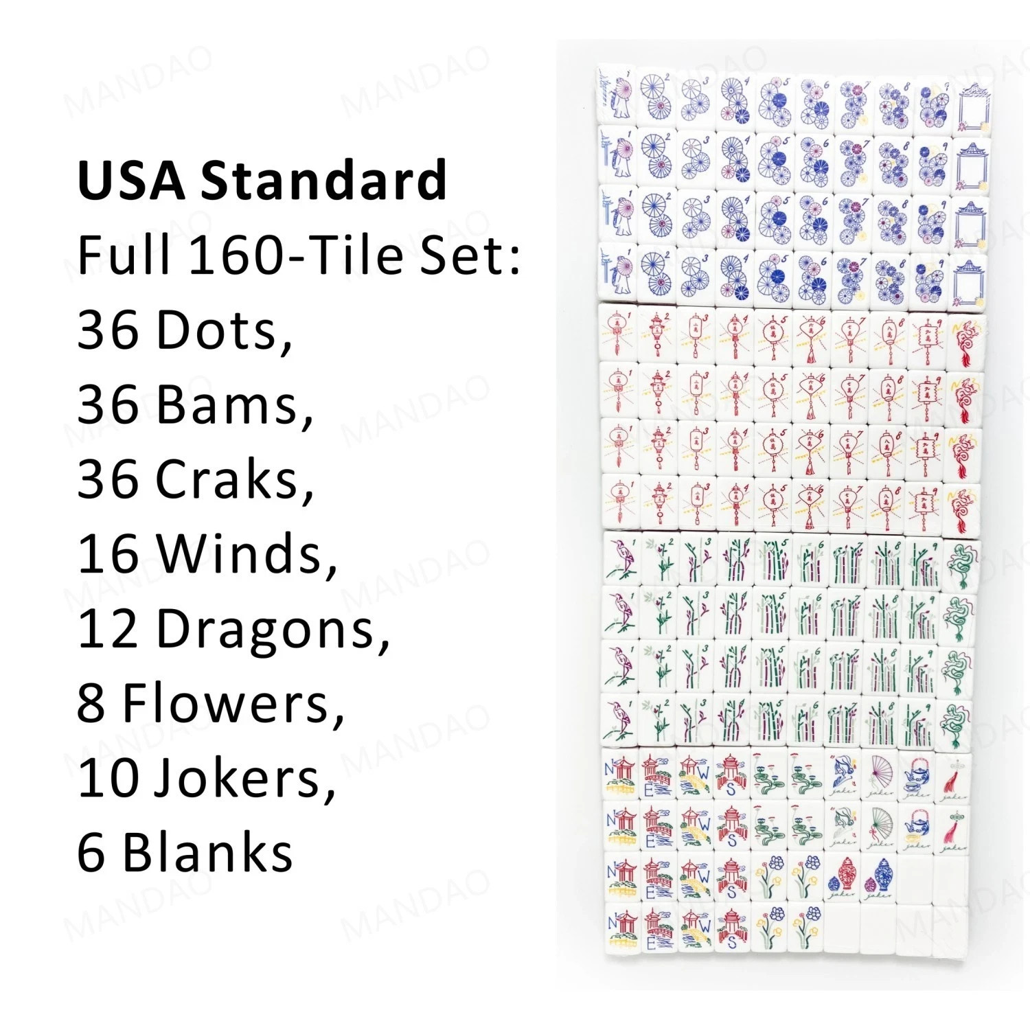 NEW! Vibrant Layered Mahjong Tiles – Full American Set 160Tiles – Jade