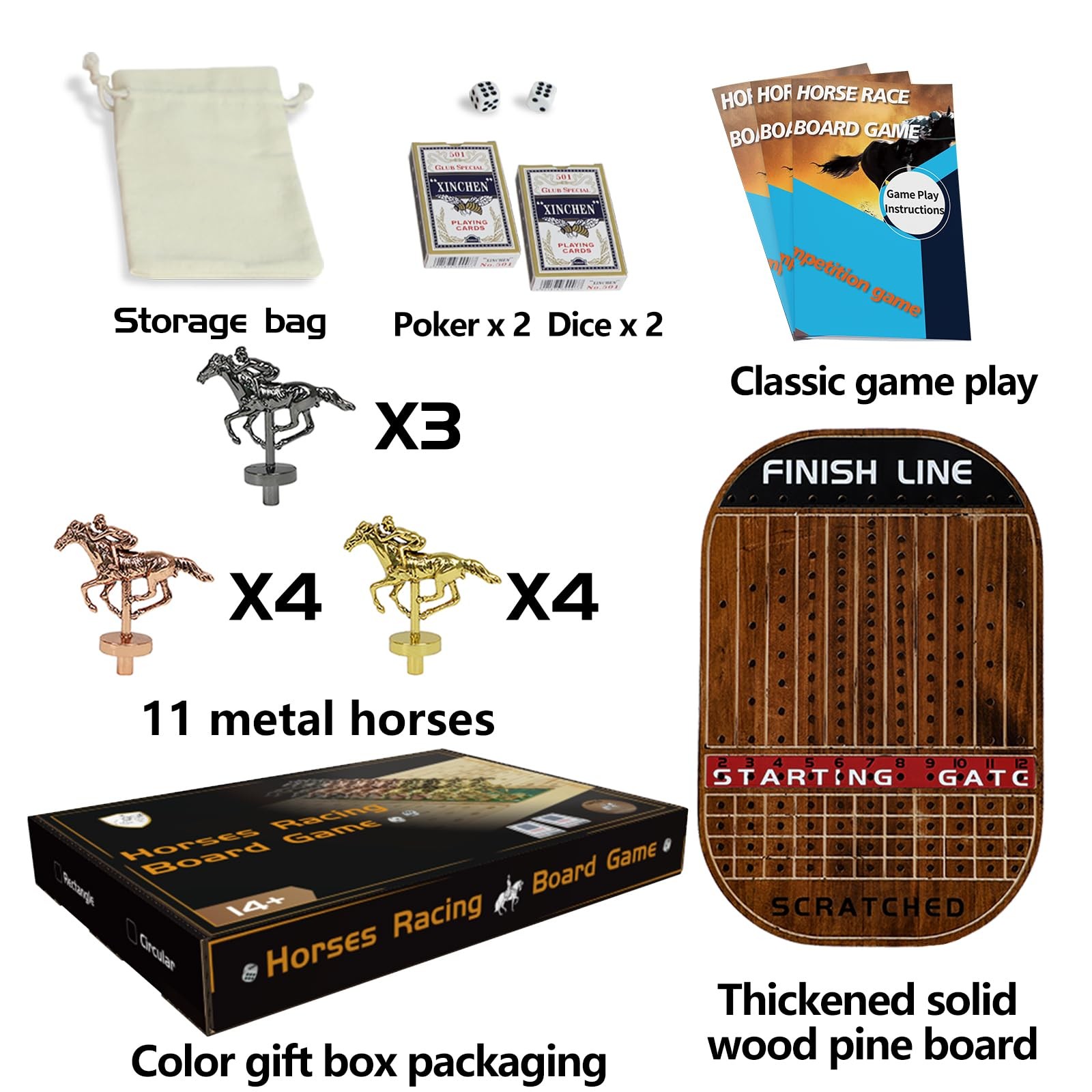 Horse Race Board Game Racing Game Thickened Solid Wood with 11 Luxurious Dura…
