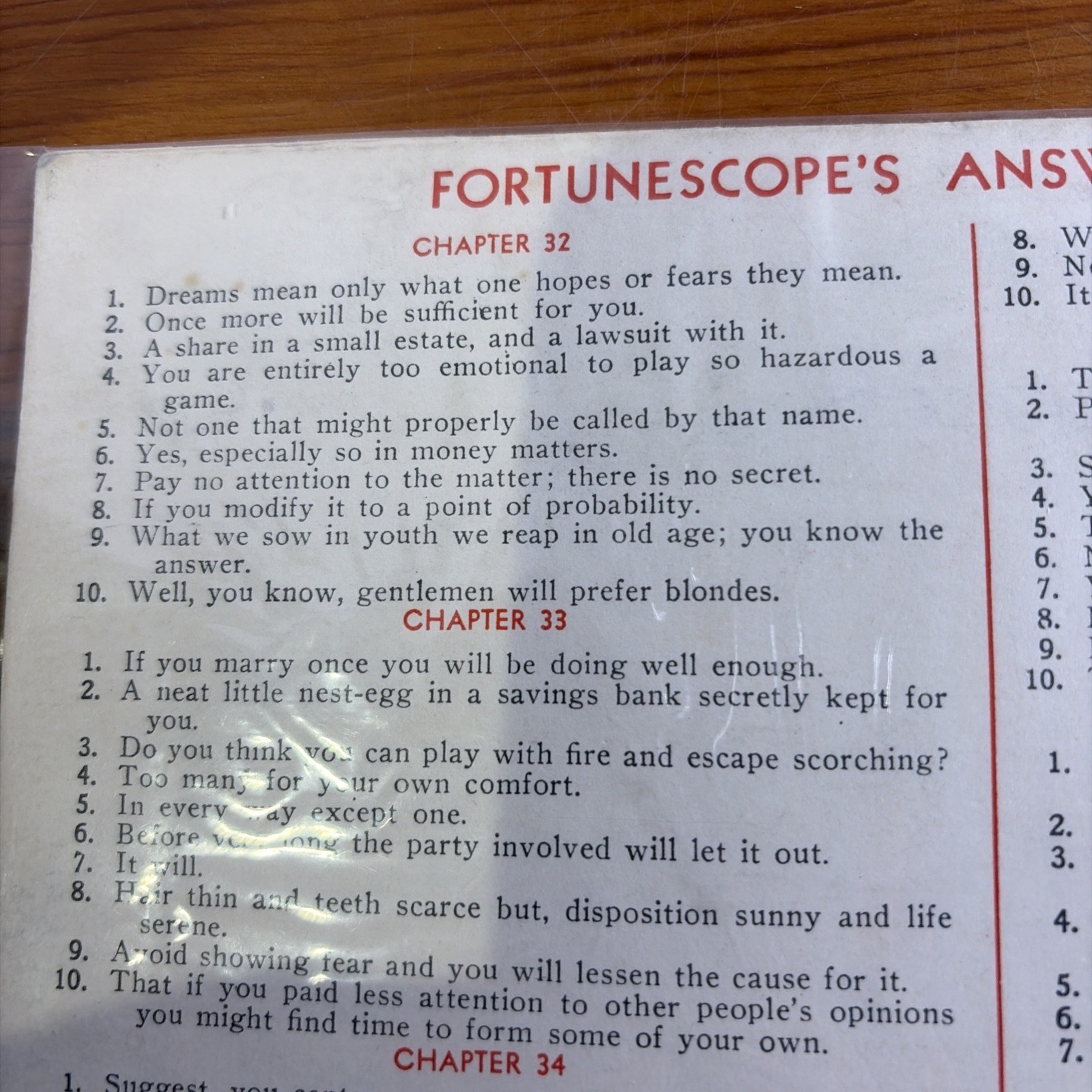 Vintage “Fortunescope” Ephemera Fortune Teller Game Multiple Pages