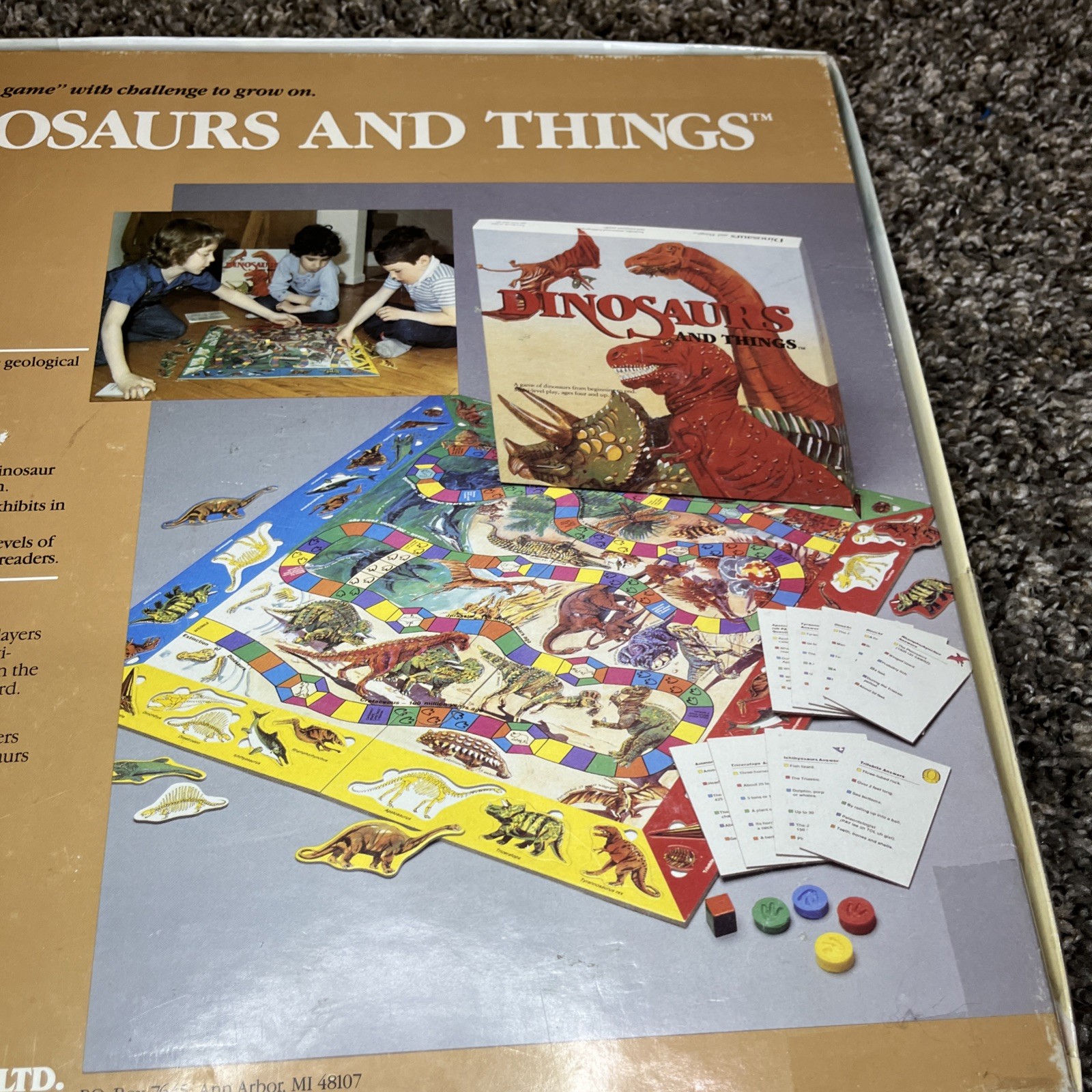 Vintage Aristoplay Dinosaurs And Things Board Game 100% Complete in Box 1987