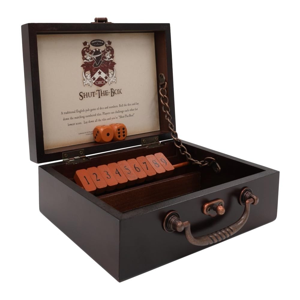 Front Porch Classics, Circa Shut the Box, Wooden 9 Number Dice Game with Case…