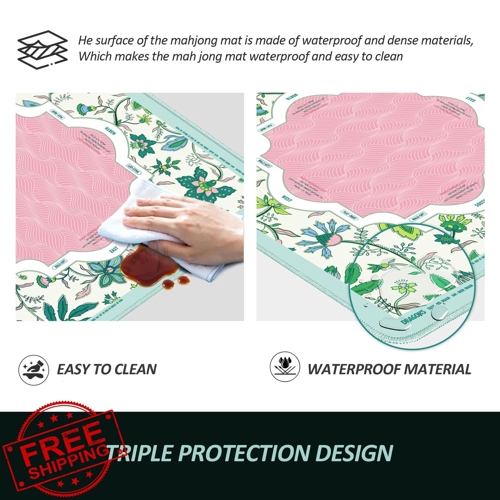 XINTONG Pastel Floral Wave Mahjong Mat Anti-Slip 32×32