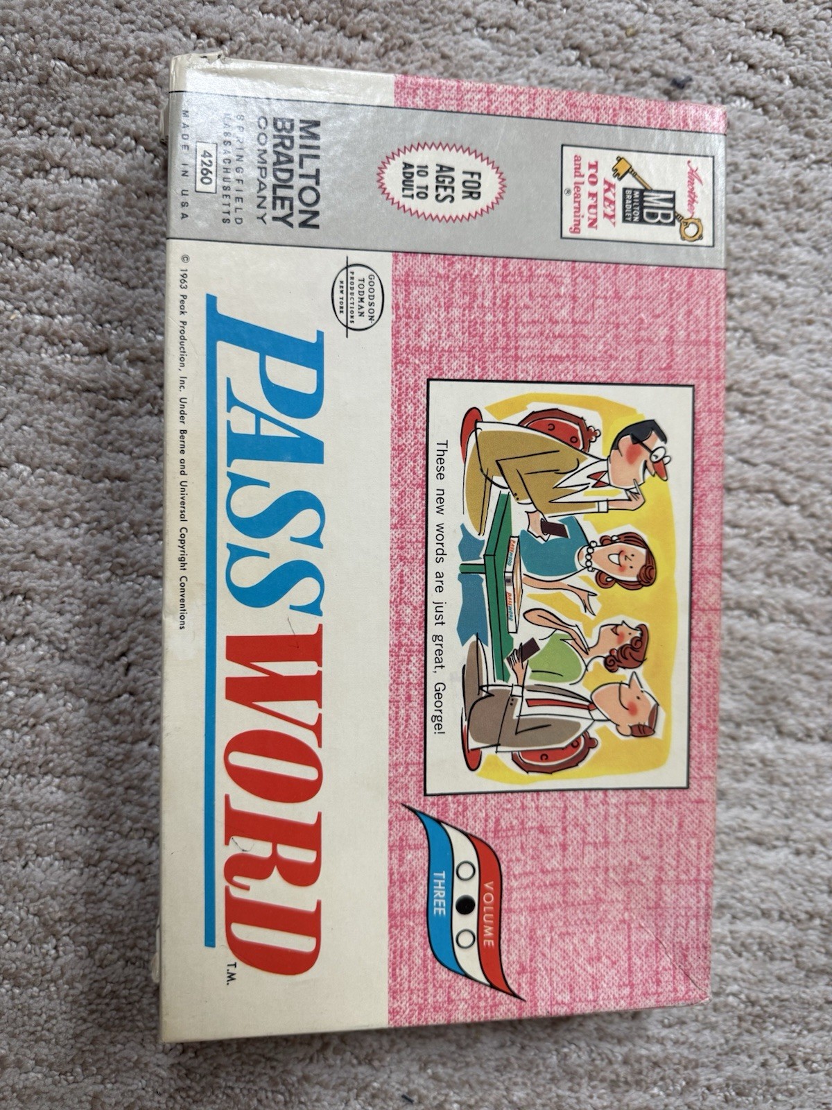 Milton Bradley Password Vintage 1963 Word Game 4 Players Ages 10+ MPN 4260