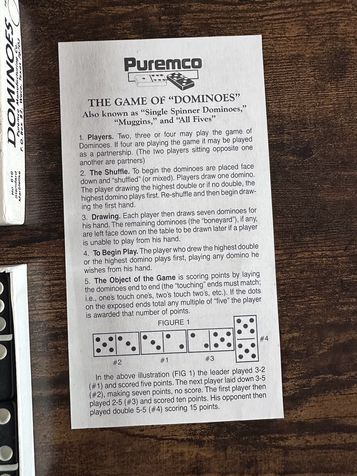 Vintage Set of Puremco No. 616 Standard Marblelike Dominoes Black