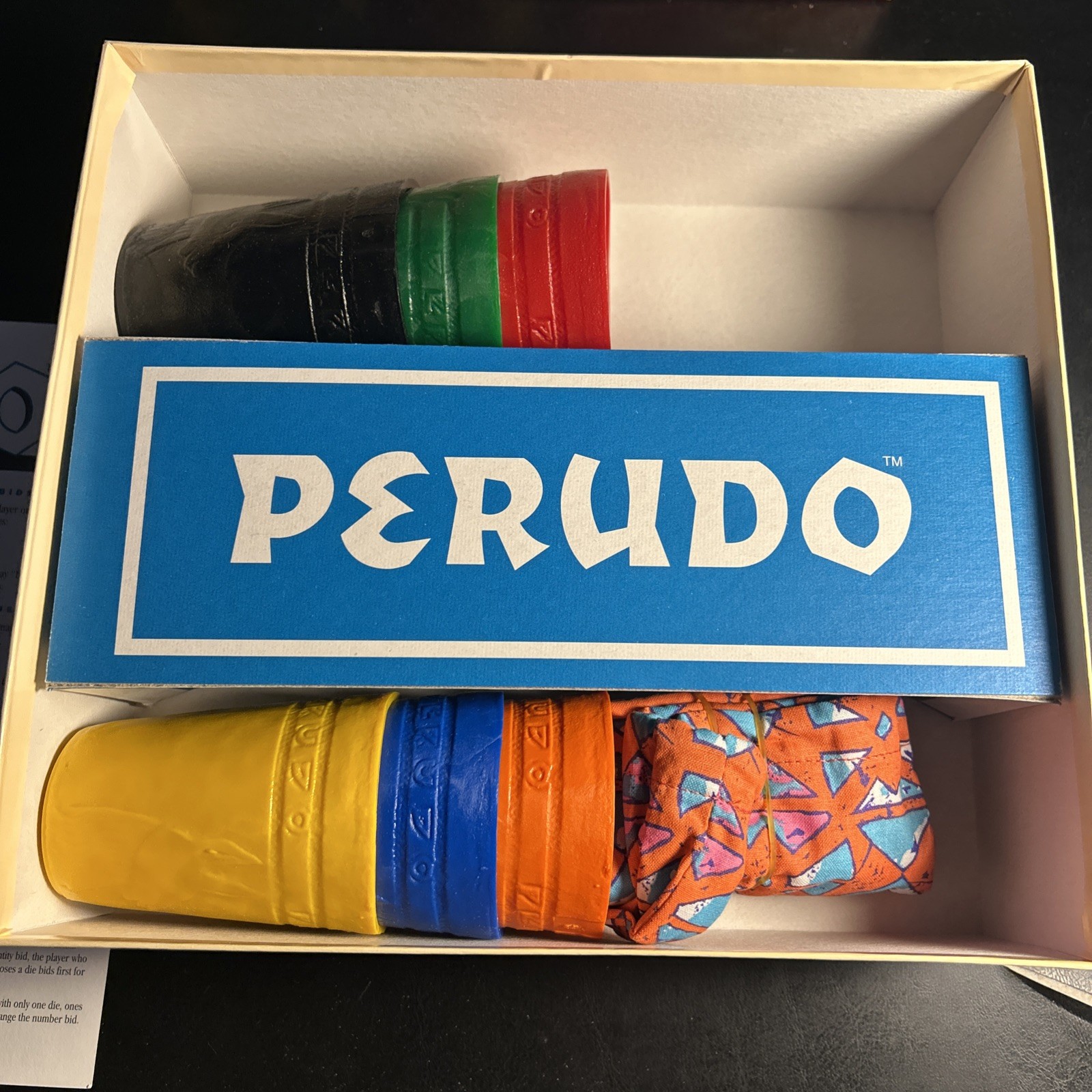 VINTAGE Perudo Liar’s Dice COMPLETE University Games 1994 Cups Classic Game!!