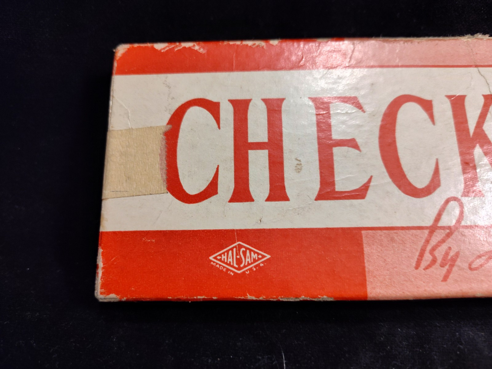 Vintage Halsam Checkers with Original Box Magenta Black 1940s