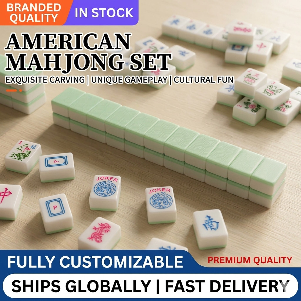 American Mahjong Set 166 Melamine Tiles Green Pastels Engraved with Joker Gift