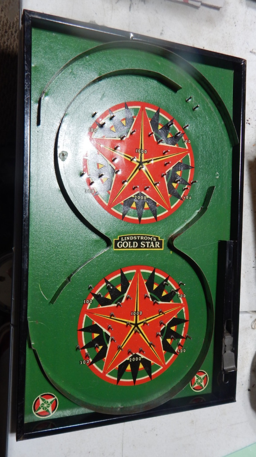 antique marble board game Lindstrom’s Gold Star 1936 reverse-Hop-O game