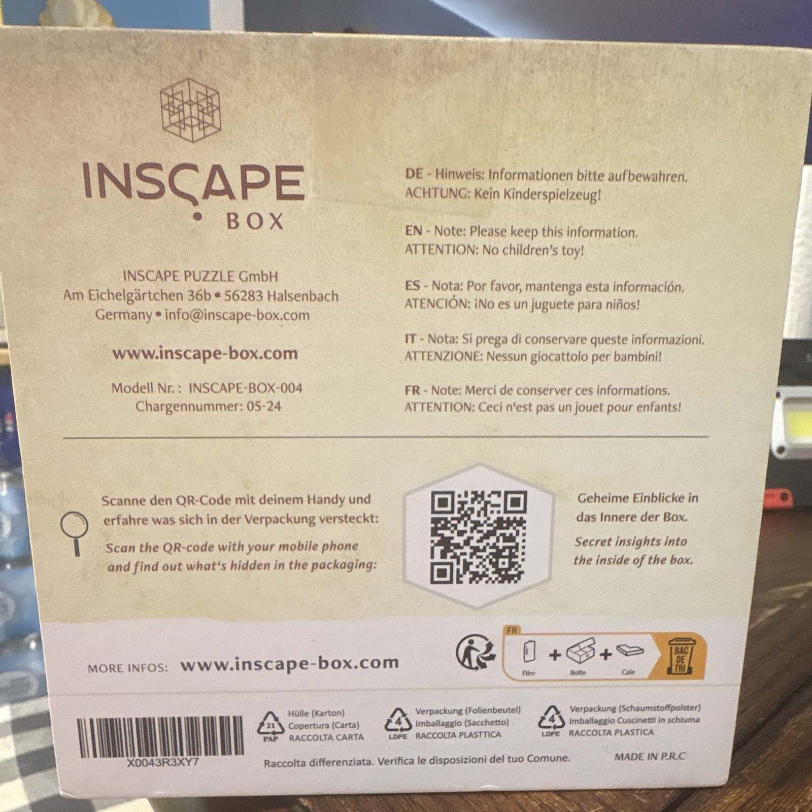 INSCAPE BOX Da Vinci’s Marvel Escape Room Box Game Puzzles 1+ Players 14+