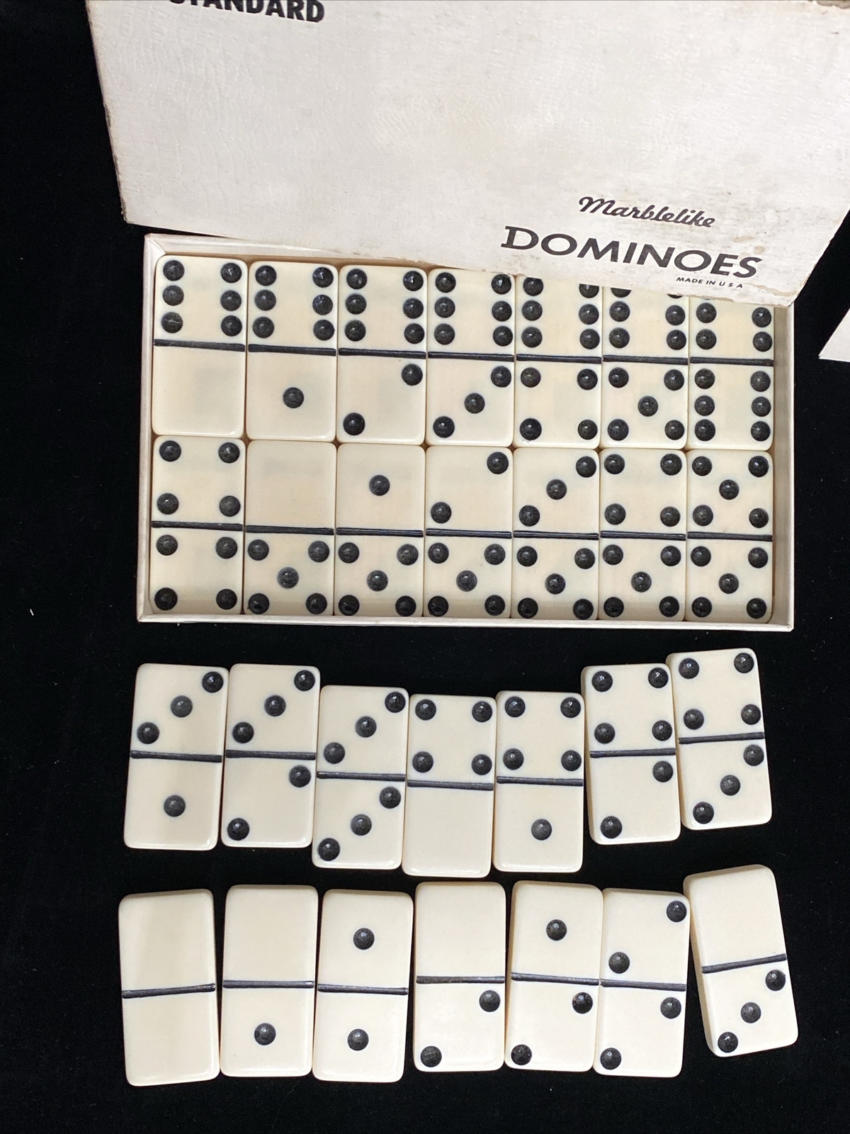 Vintage Set Of White Puremco No. 616 Standard Marblelike Dominoes Made In USA A1
