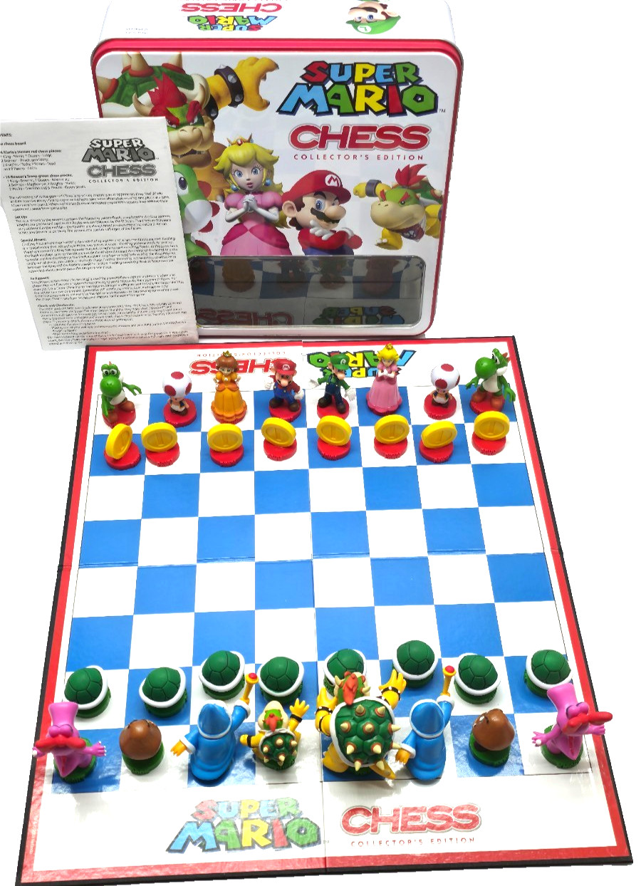 Super Mario Collector’s Edition Chess Set Metal Tin Complete Nintendo Licensed