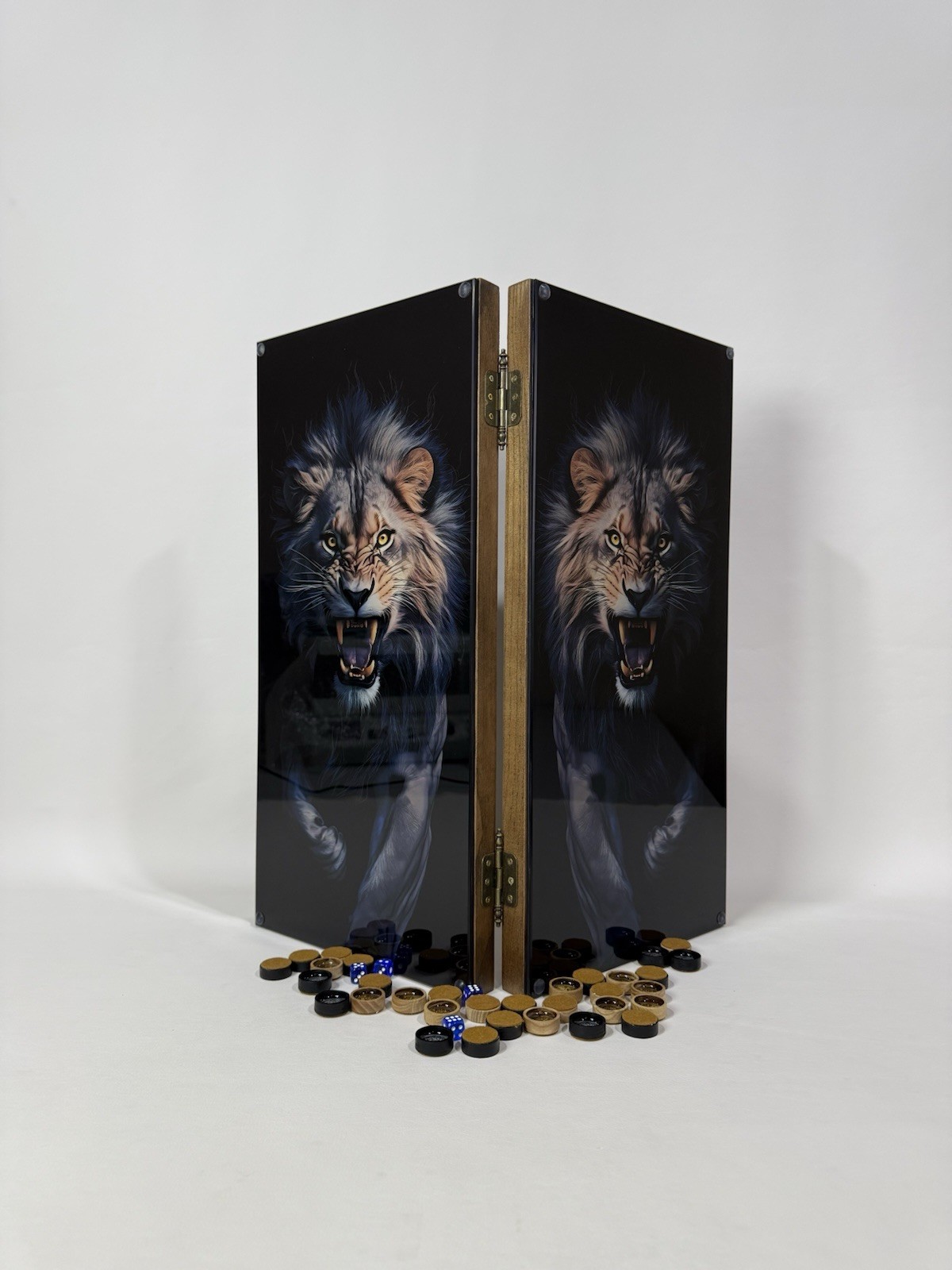 Lion Backgammon Set with Tempered Glass – Handmade Wooden Royal Board Game