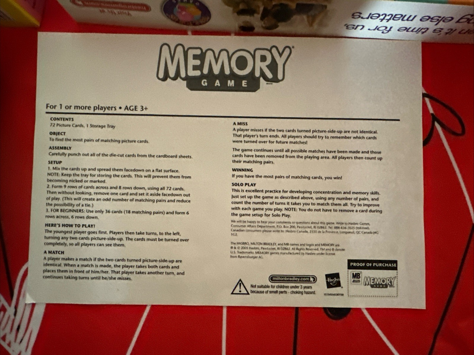 Original Memory Game Hasbro 2007 Preschool Ages 3 +, Complete