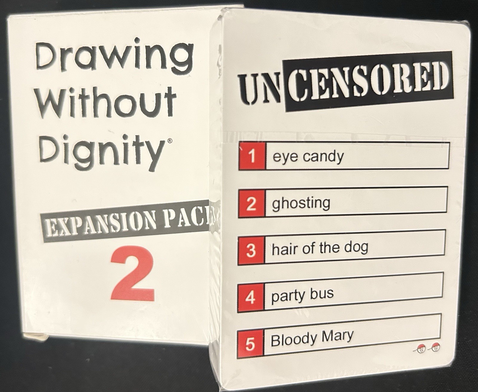 Drawing Without Dignity Board Game Complete + Expansion Pack 2 Cards Sealed