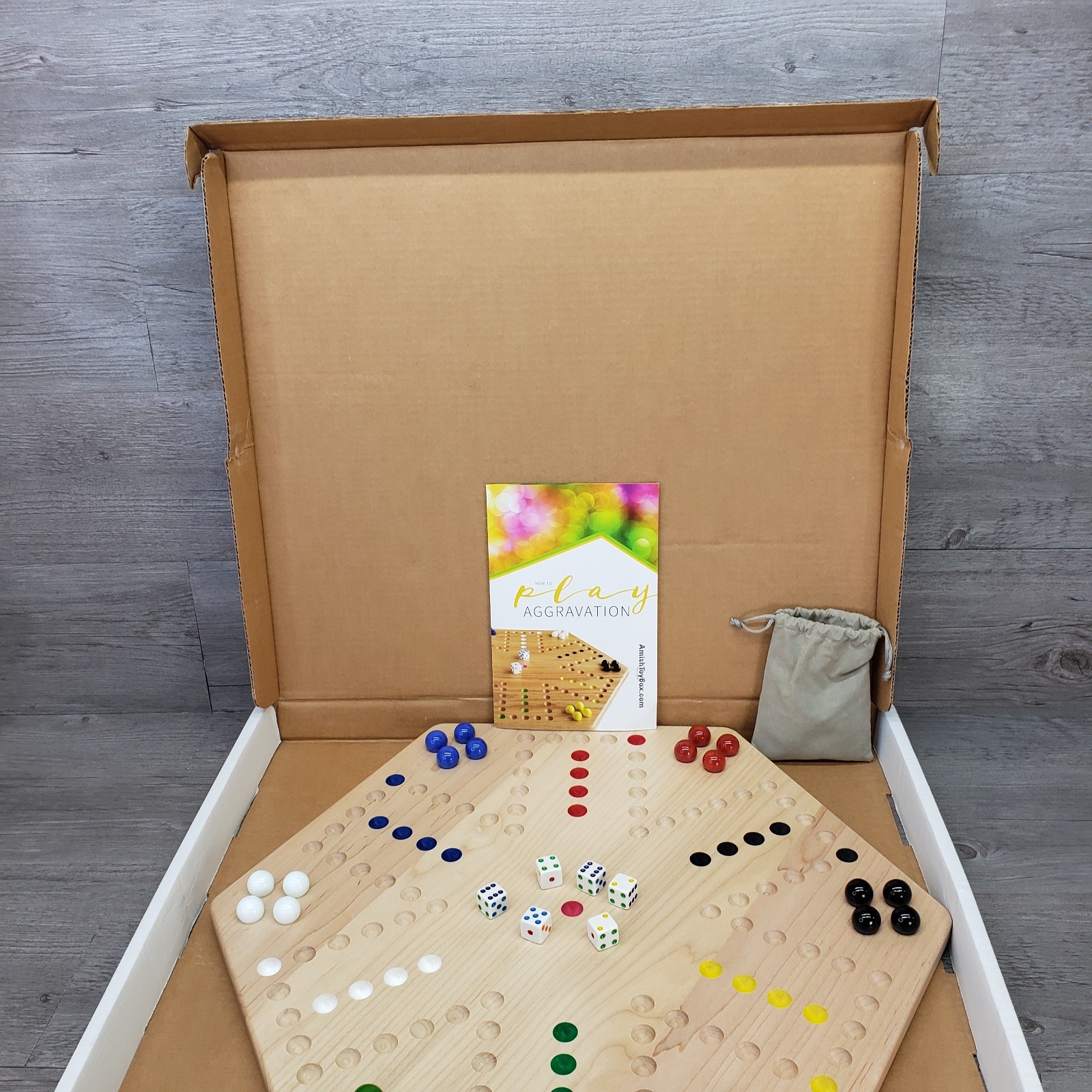 Oak Hand-painted Double-sided Aggravation Game Board, 16″ Amish Wood