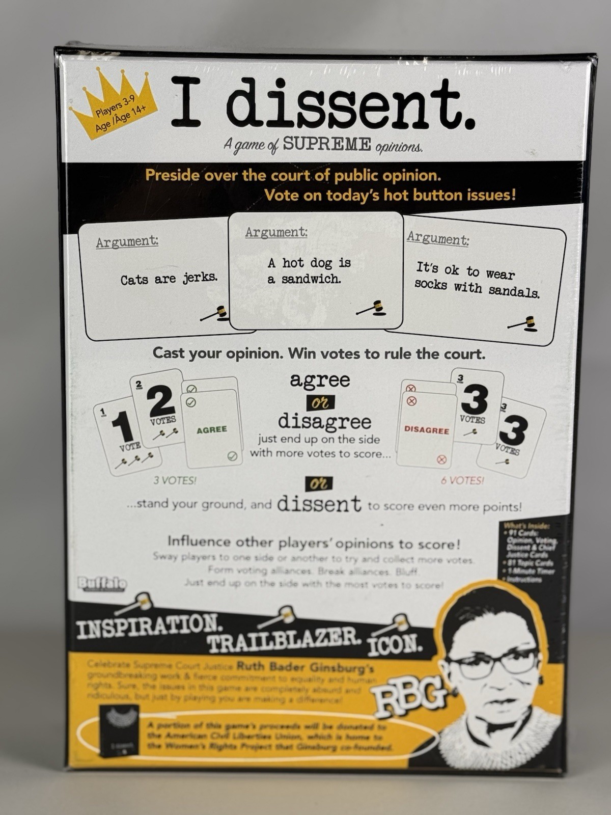 I Dissent Game of Supreme Opinions RBG Trivia Card Game NEW Sealed