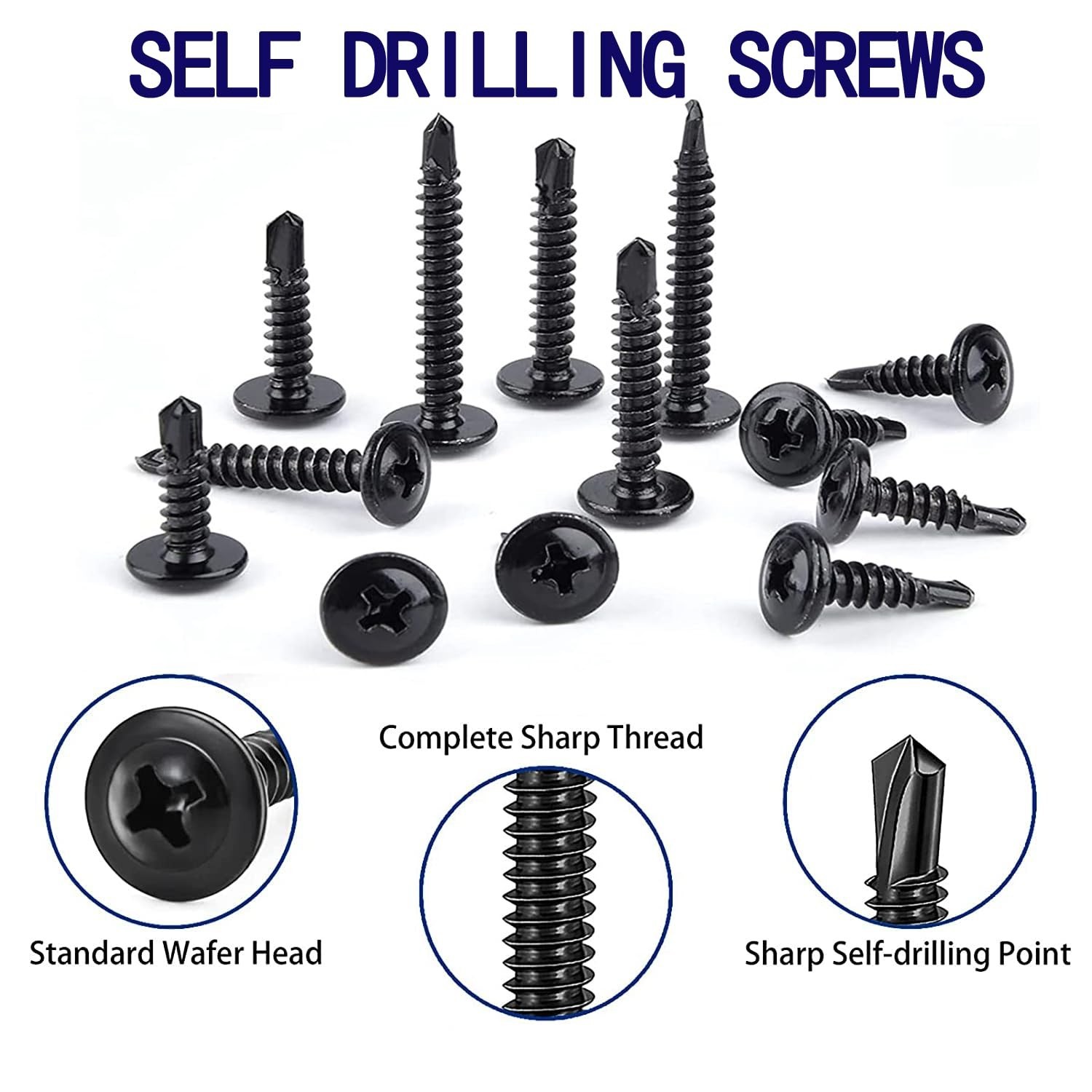100PCS #10×5/8 Black Crosshead 410 Stainless Steel Self-Drilling Screws Modif…