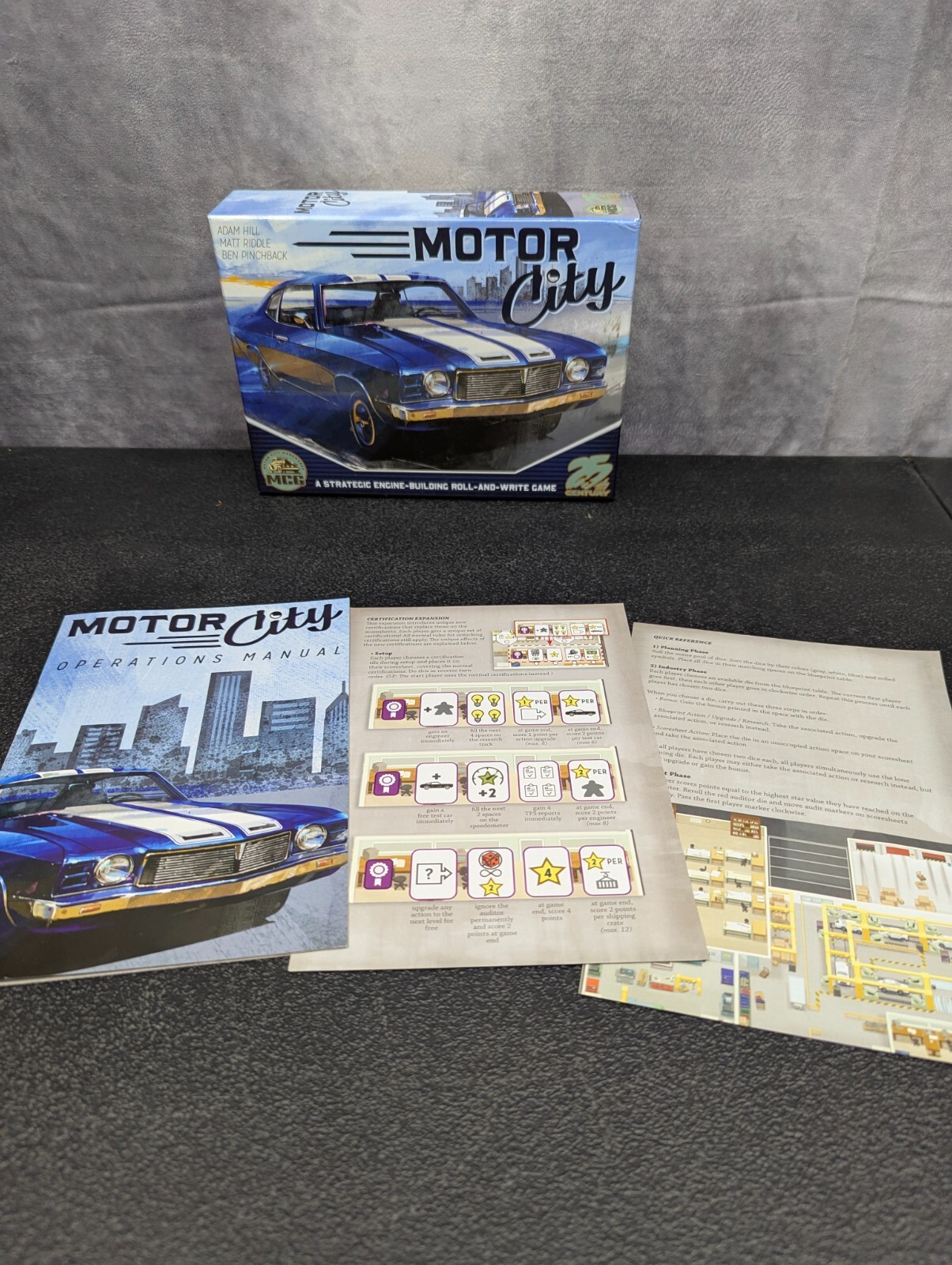 Motor City (Board Game) 25th Century Games Pinchback Riddle roll write COMPLETE