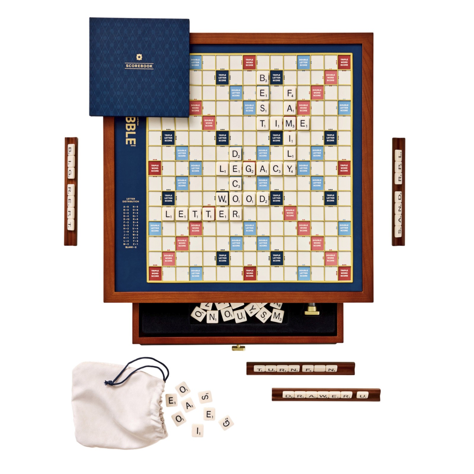 Scrabble Legacy Edition with Rotating Wooden Game Board by WS Game Company New