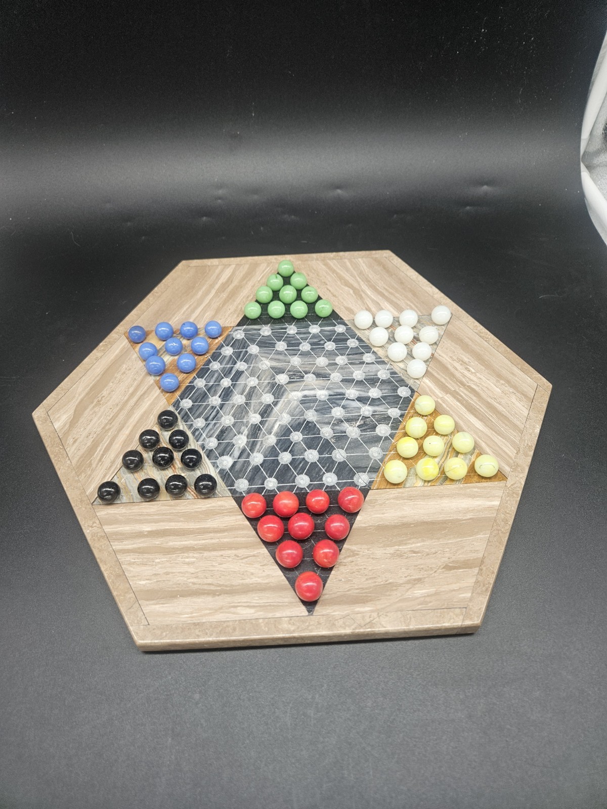 VTG Quartz Marble Onyx Chinese Checkers Natural Stone Strategy Game W/ Marbles