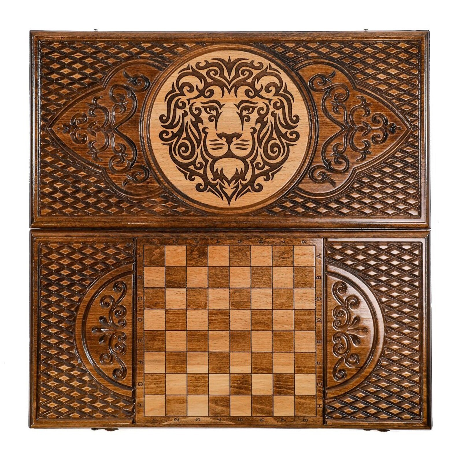 Personalized Backgammon Set Lion Design Custom Wood Board Father’s Day Gift Men