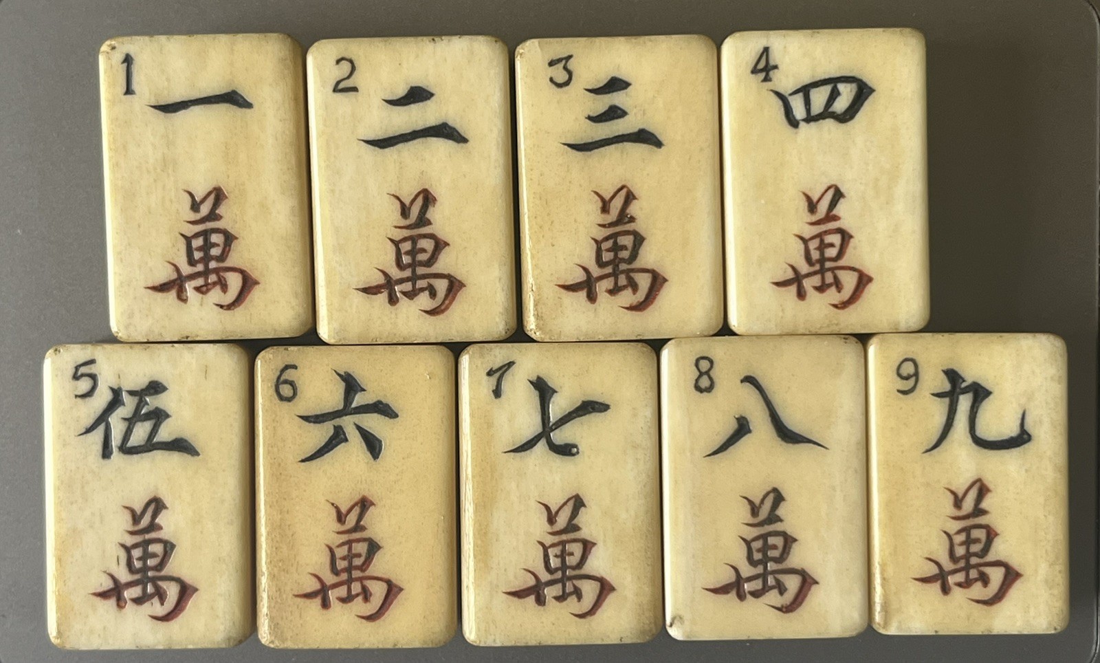 lot 9 Vtg 1920s Mahjong Large Bone/Bamboo Replacement Tiles 1-9 CRAK- thick bone