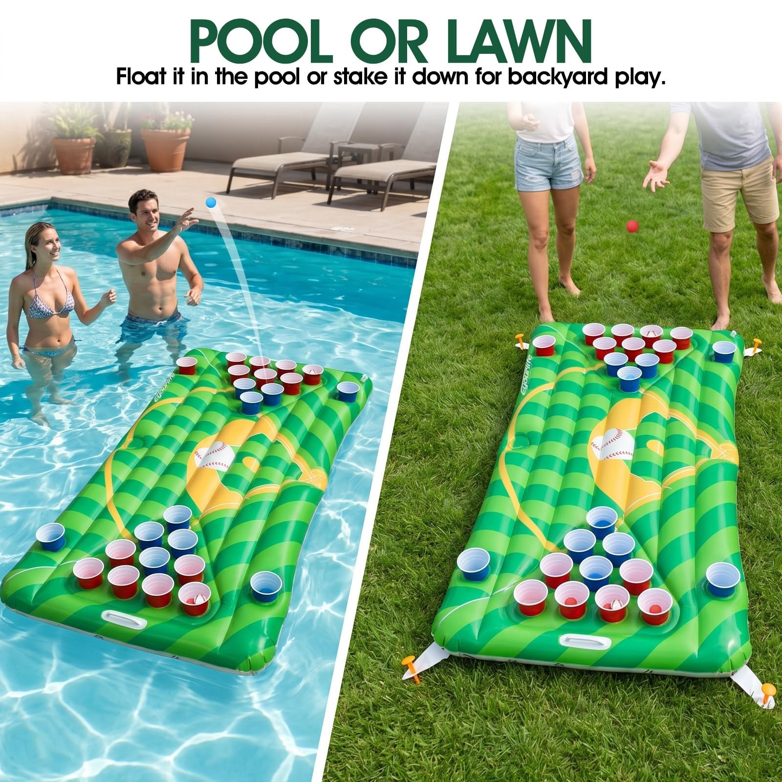 Baseball Pool Float & Inflatable beer Pong Table – 6ft Heavy Duty Reversible …