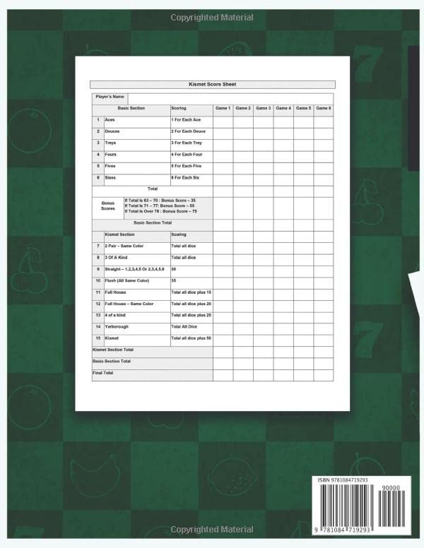 Kismet Score Sheets: 100 Kismet Score Pads, Kismet Dice Game Score – Paperback