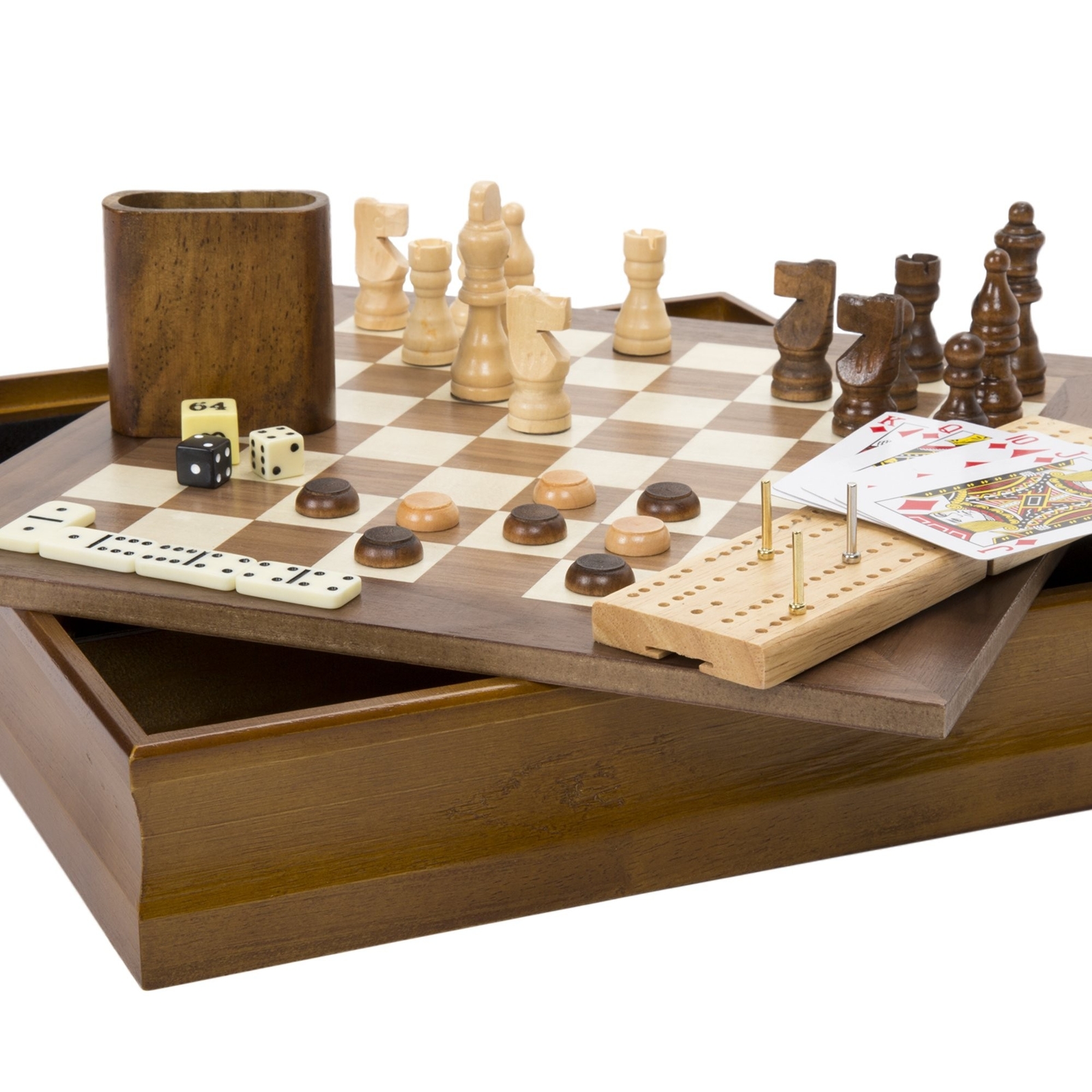 Hey! Play! 7-in-1 Classic Wooden Board Game Set – Old Fashioned Family Gam