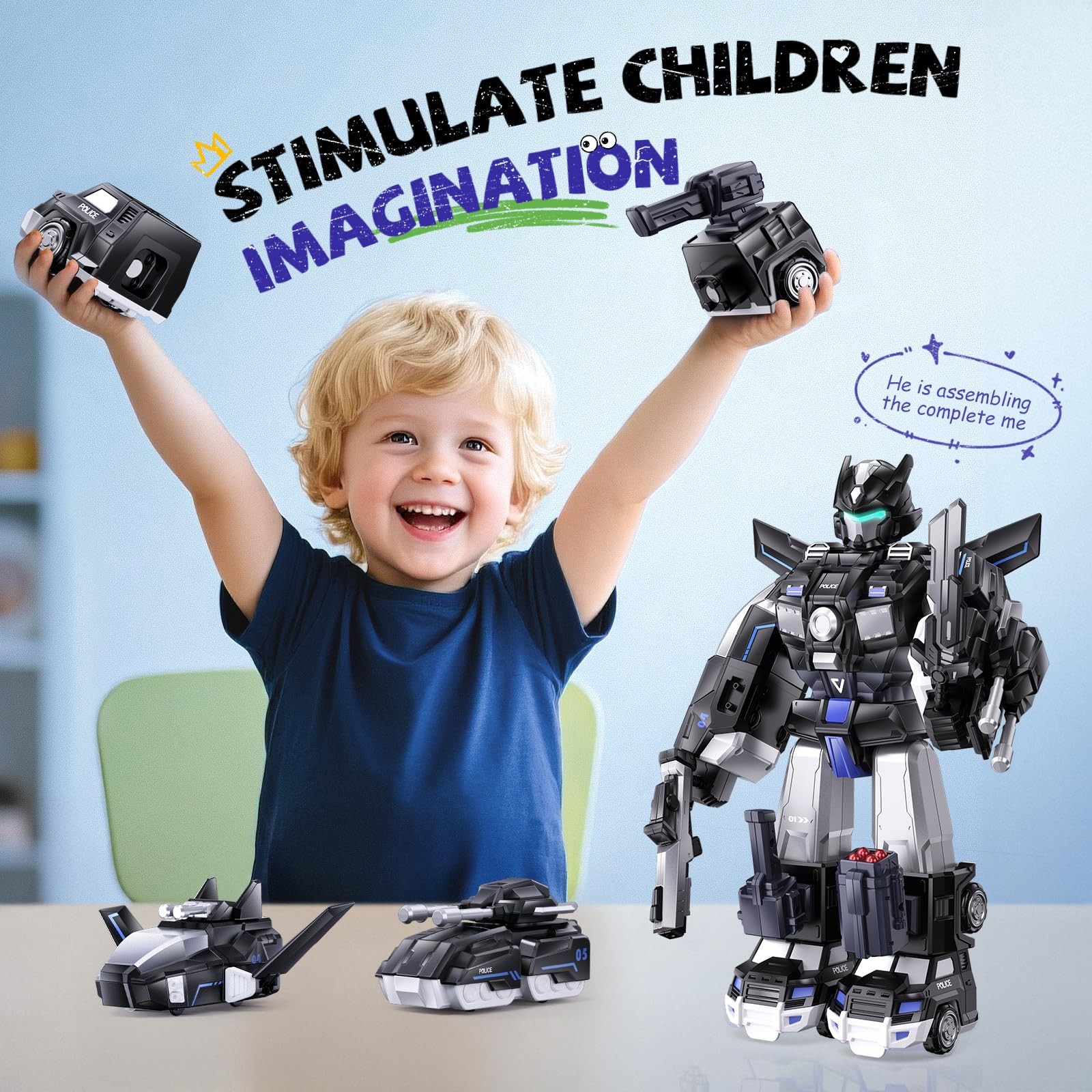 Transform Toy Robot 5-in-1 Magnetic DIY Assembly Boys Girls Kids Gift 4-6