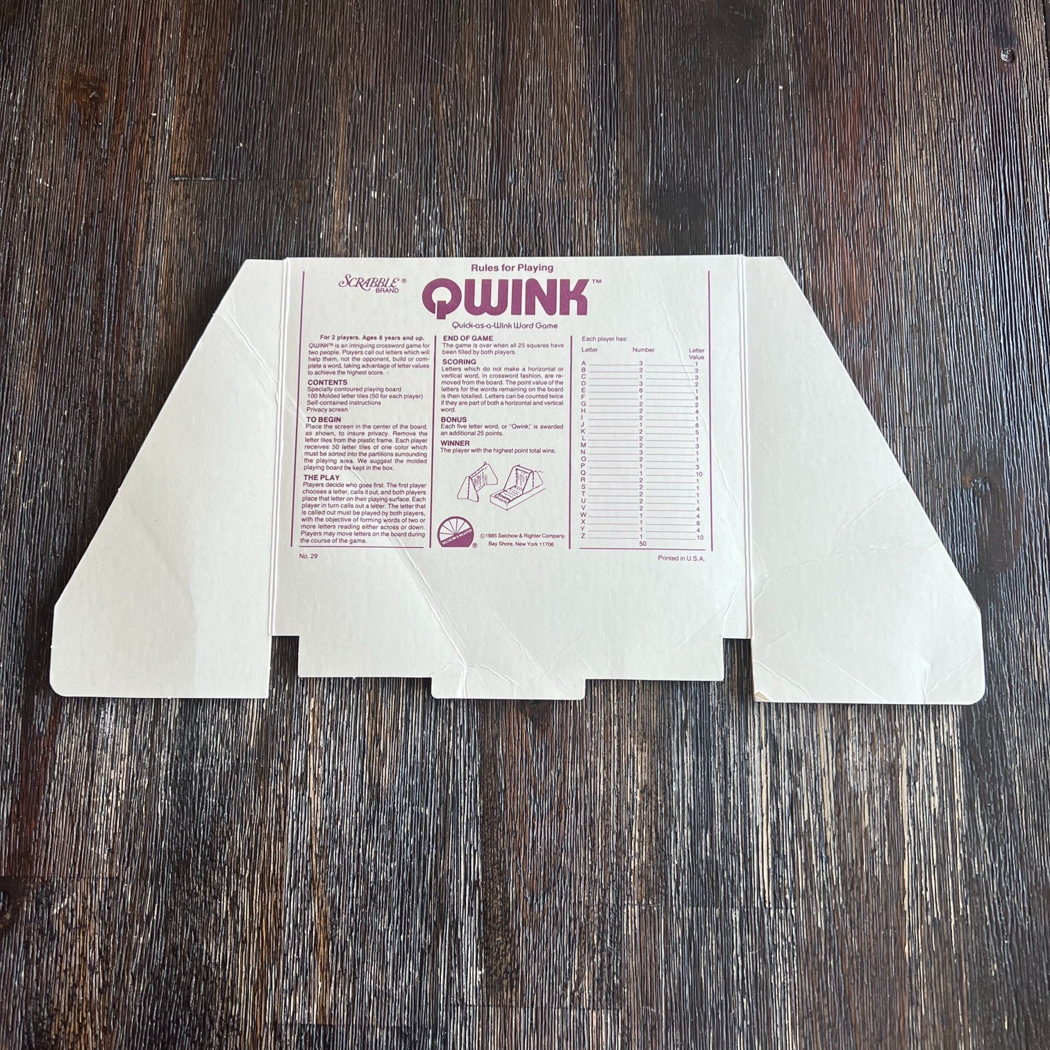 Scrabble Qwink Quick As A Wink Word Game Vintage Selchow & Righter Complete 1985