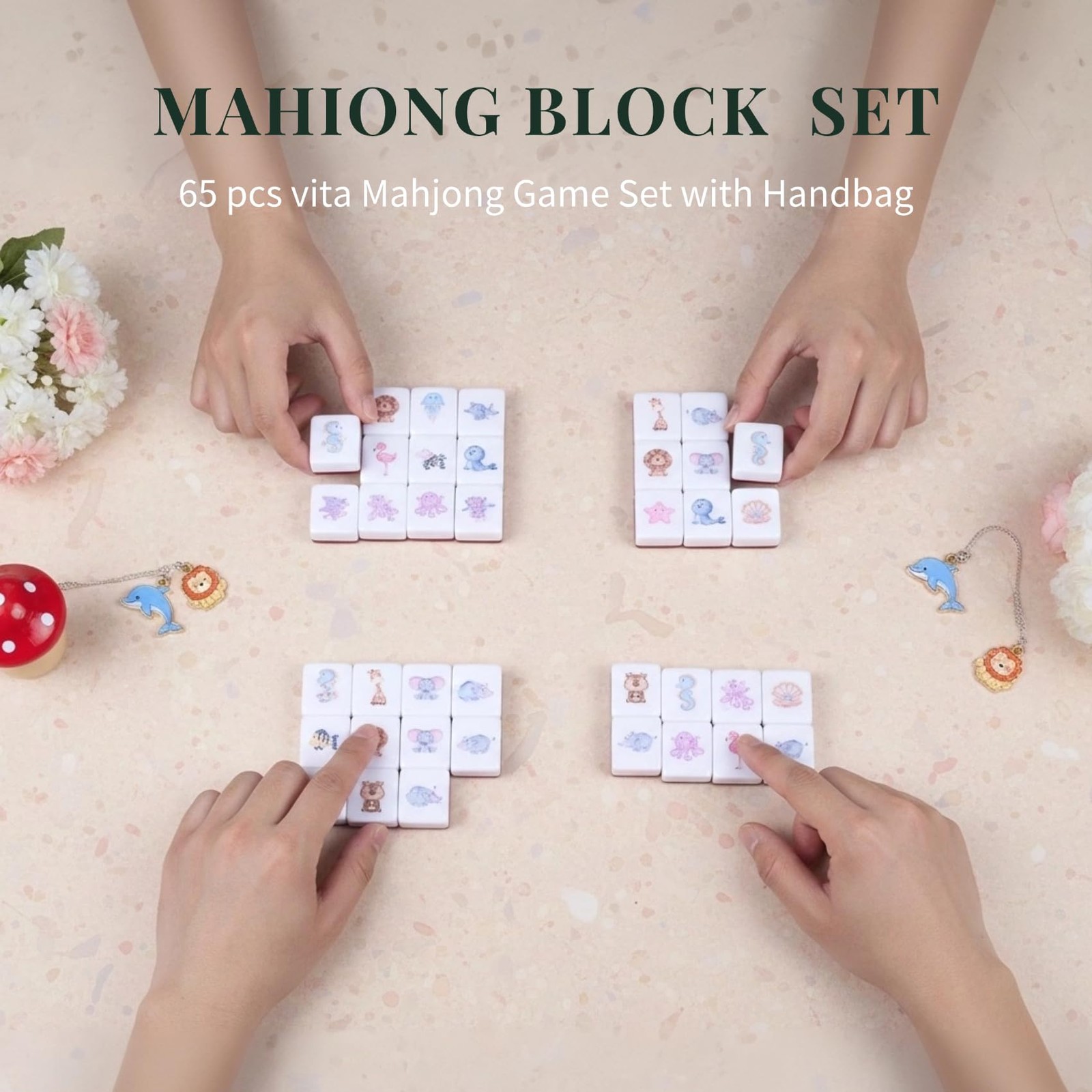 Gueiddi Mahjong Block Set 65 Pcs Vita Mahjong Set Handbag Portable Travel