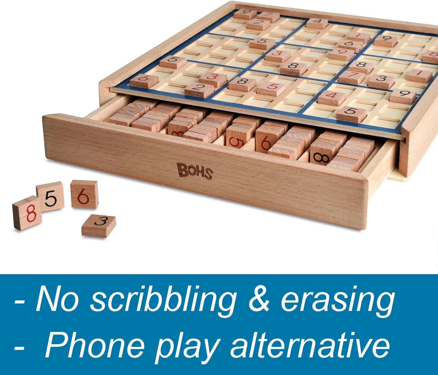 Wooden Sudoku Board Game with Drawer – with 100 Puzzles Sudoku Book for Adults –