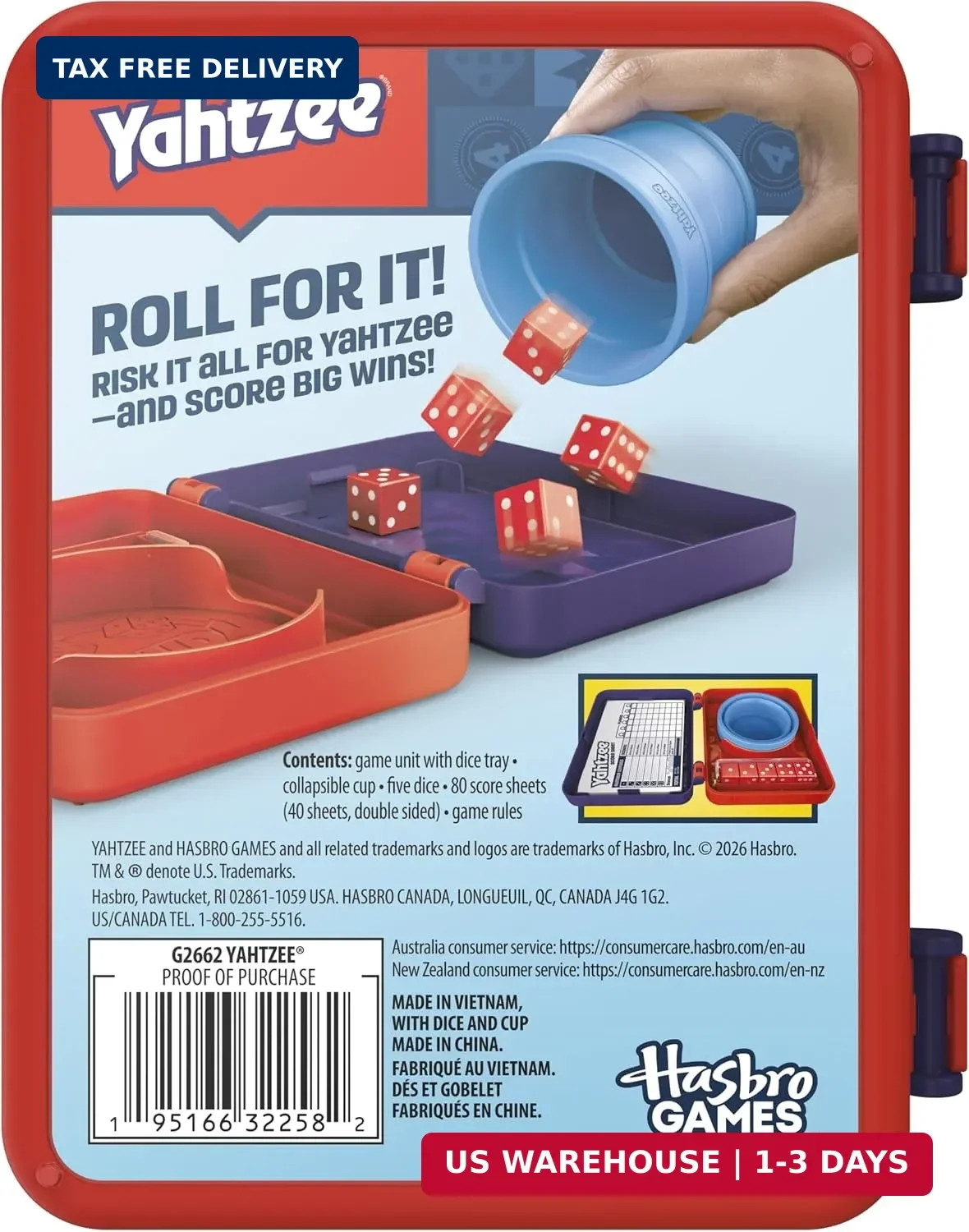 Hasbro Gaming Yahtzee Dice Game | with Collapsible Cup & Storage Case | Fun Fami