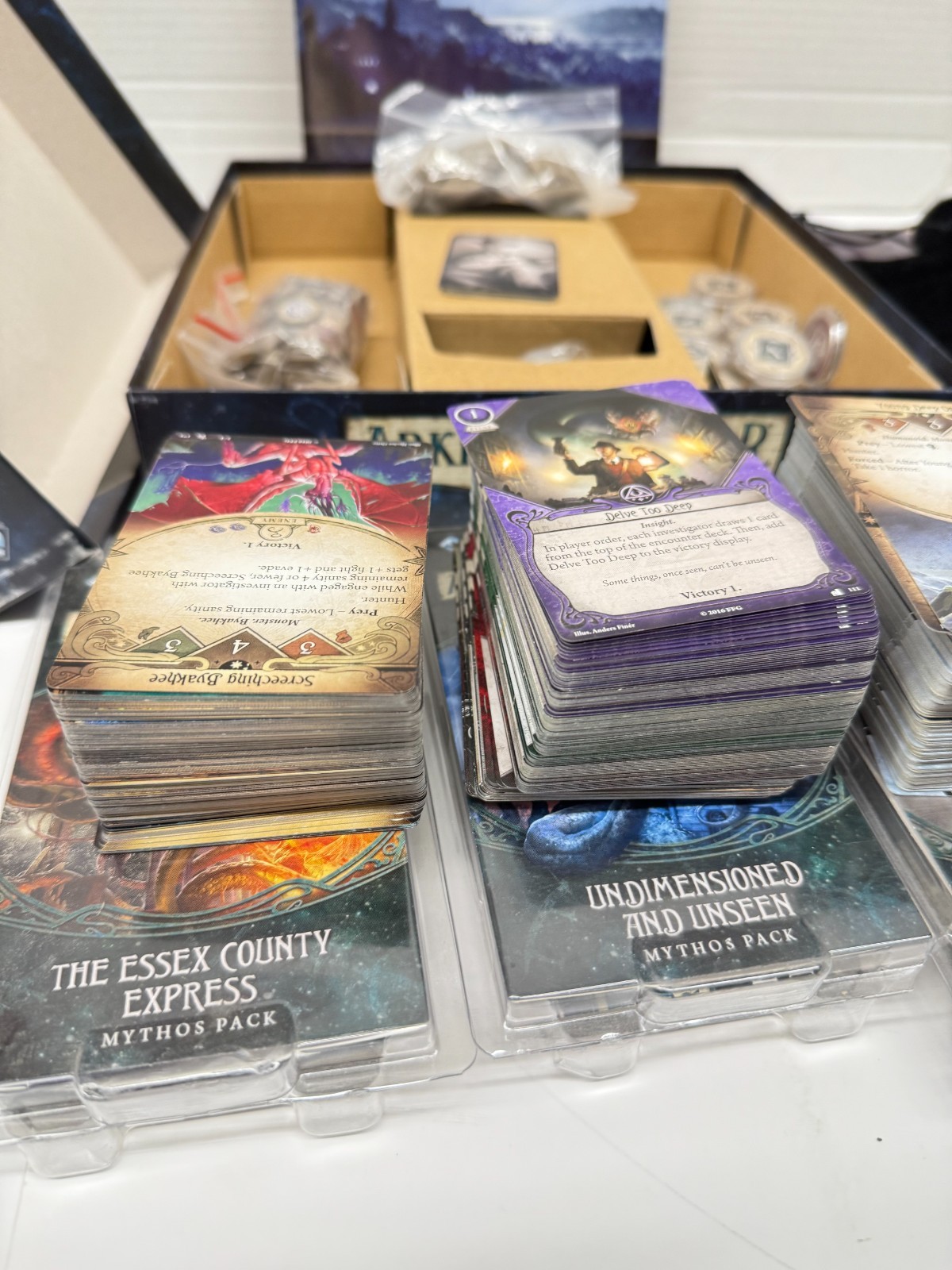 Arkham Horror Core Board Game w/ 4 Mythos Pack Essex Doom Blood Altar Dimension