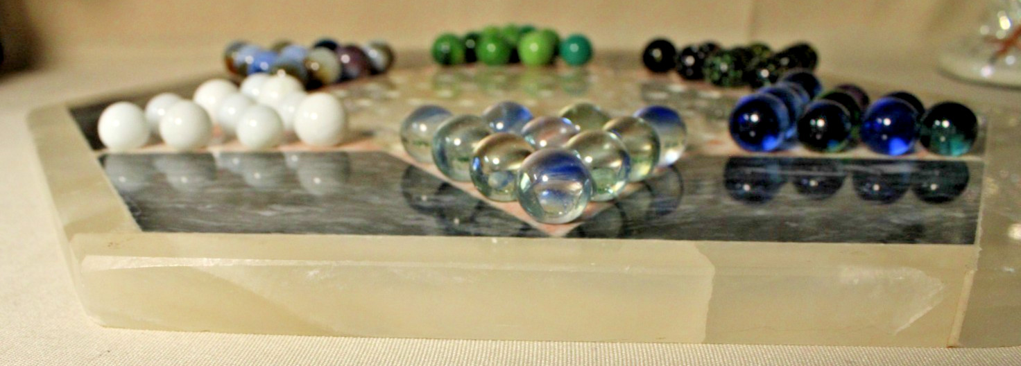 Vintage Quartz Marble Onyx Chinese Checkers Board Natural Stone with VTG Marbles