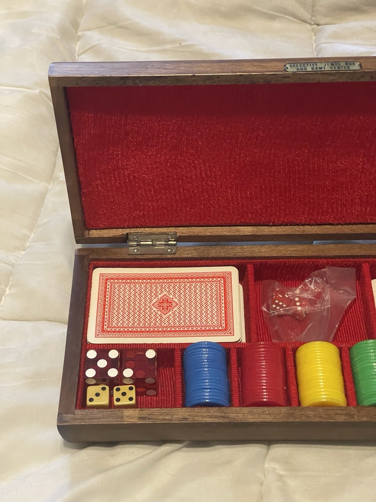 VTG Executive Jewel Box and Game Center Wooden Dice Cards Poker Chips Craps