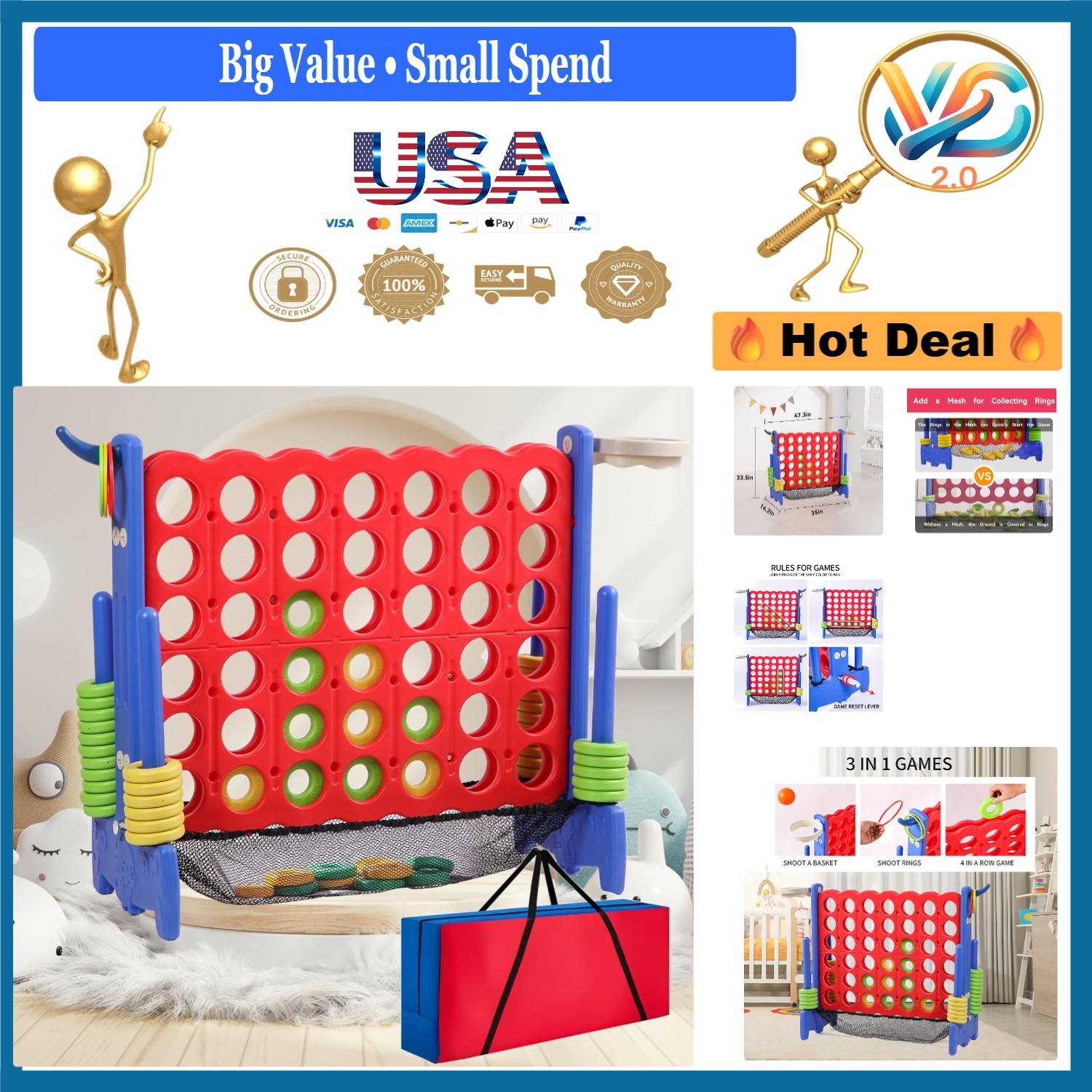 Giant 4-to-Score Game Set with Carrying Bag Blue Red Indoor Outdoor Large