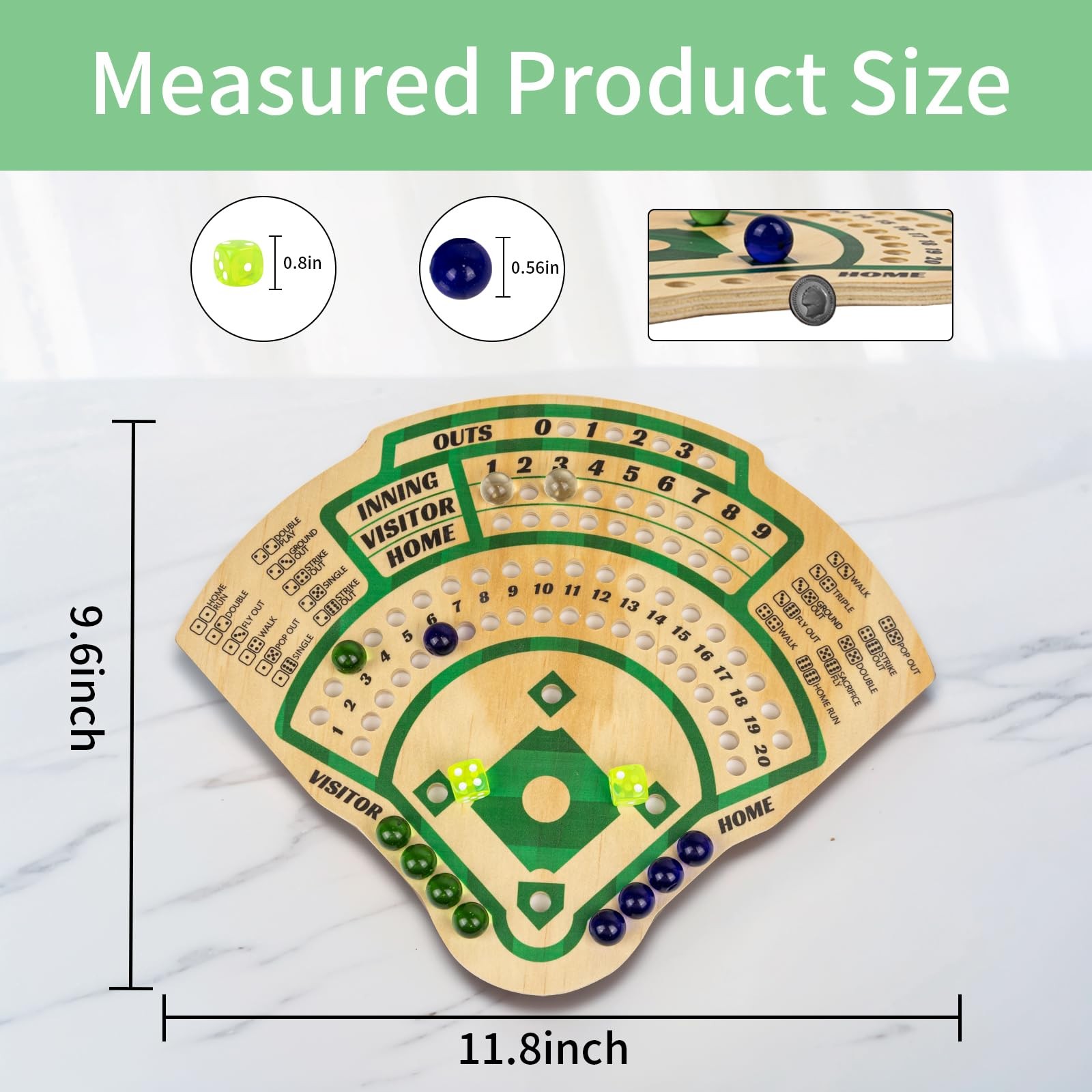 Baseball Board Game,Baseball Dice Board Game,Solid Wood,12 Colourful Beads an…