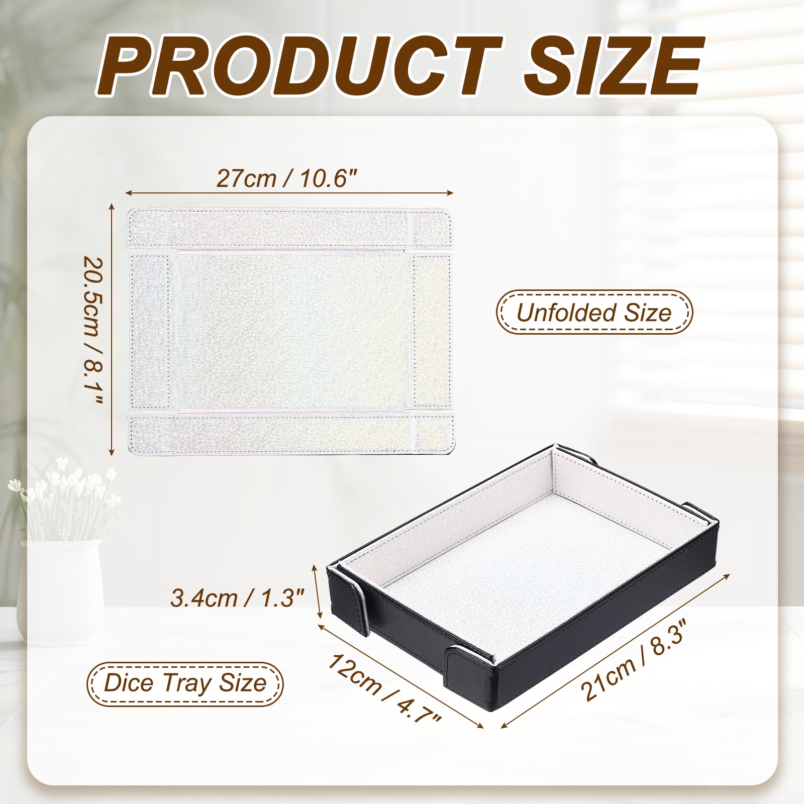 For PU Leather Dice Tray Rectangle Glitter Silver White