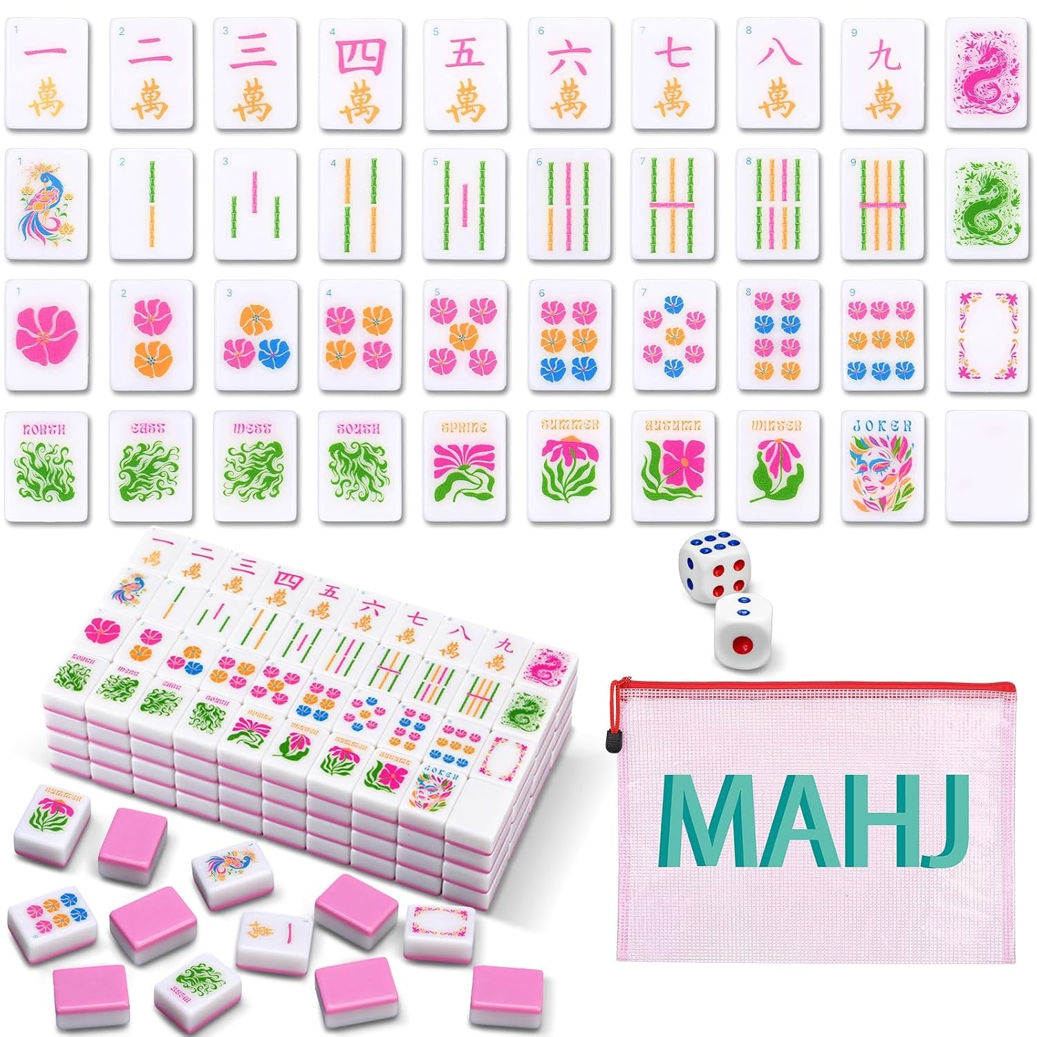 American Mahjong Kaleidoscope Pink Soulchen Mahjong Tile Set 160 Tiles 1.2