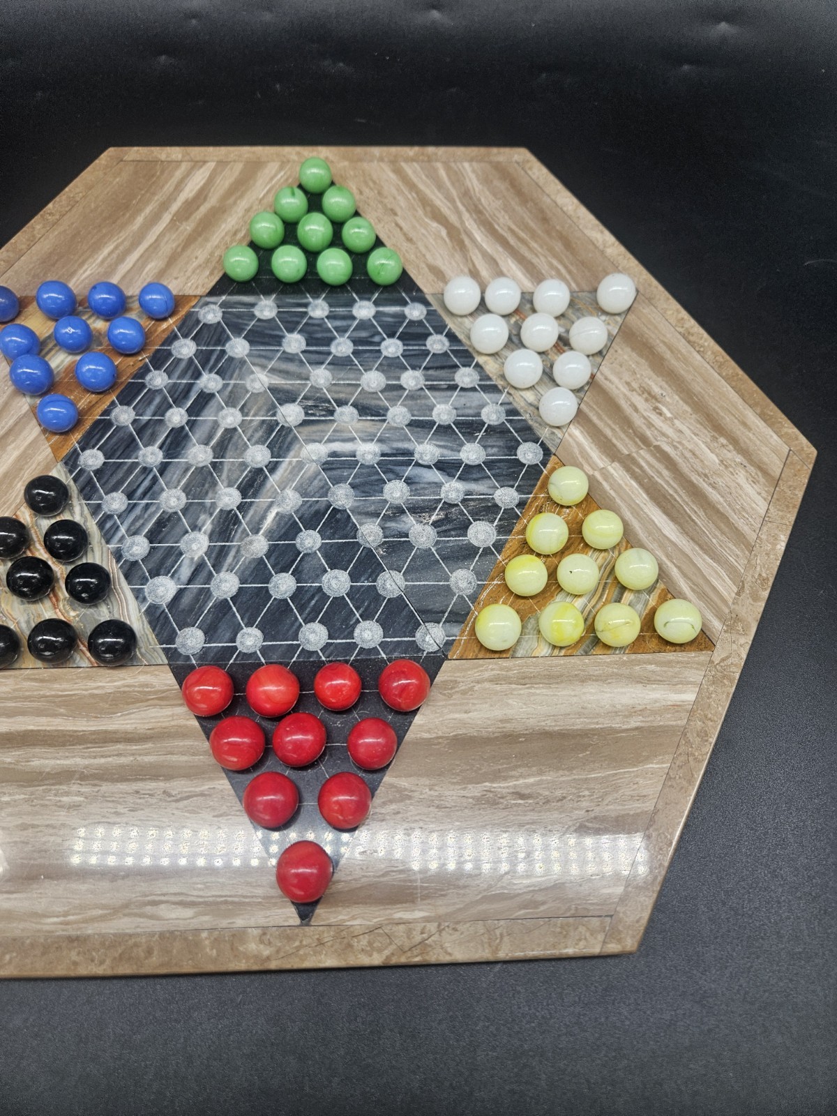 VTG Quartz Marble Onyx Chinese Checkers Natural Stone Strategy Game W/ Marbles