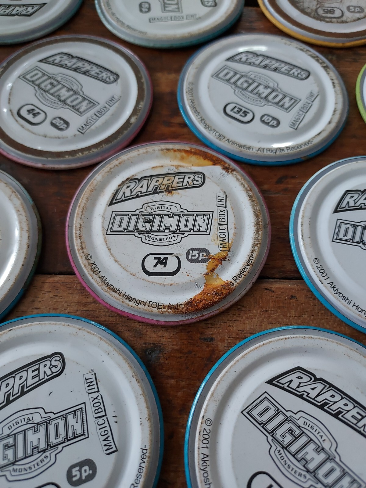 Digimon Rappers Lot Of 31 Digital Monsters Metal Pogs Tazos 2 Inch Mgic Box 2001