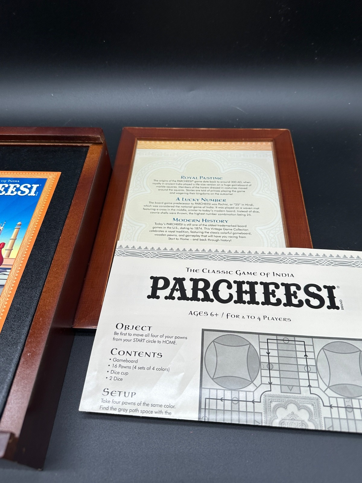 Bookshelf Edition in Wood Box of Board Game Parcheesi 2011 COMPLETE