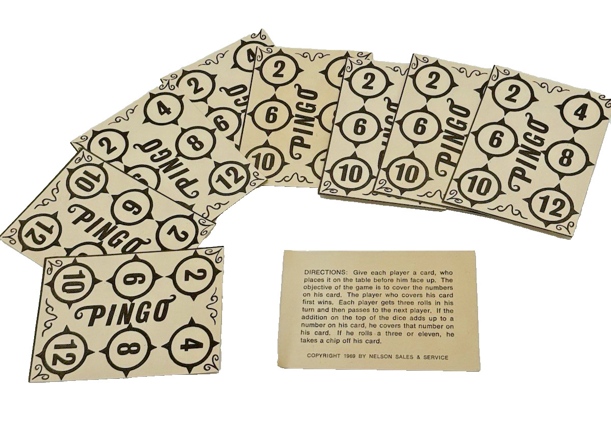 1969 Swedish Pingo Game Complete Dice Chips Cards Nelson Sales “Lifetime” Game