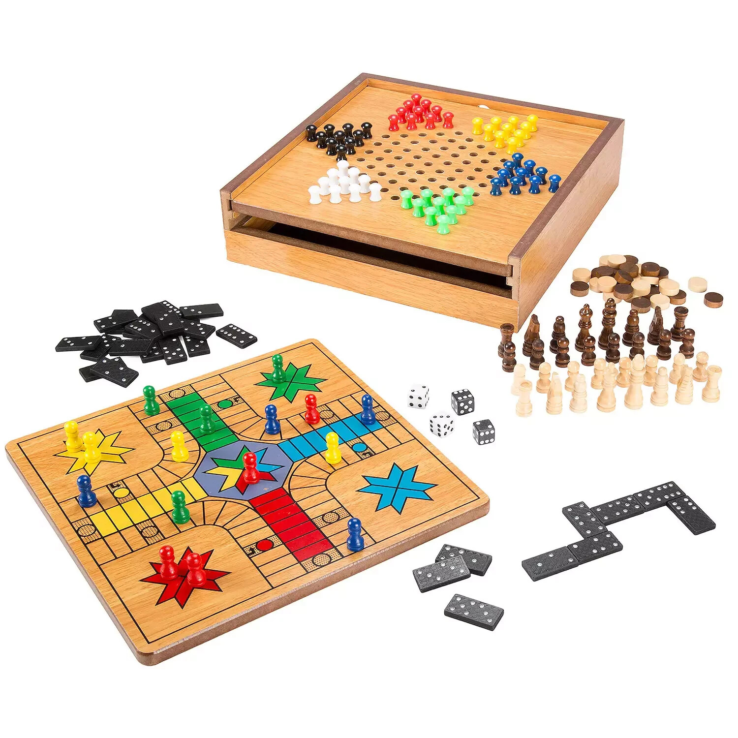 Hey! Play! 7-in-1 Combo with Checkers, Chess, Ludo, Backgammon, & More