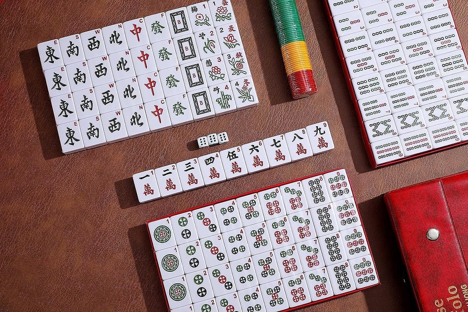 Professional Chinese Mahjong Game Set 146 Numbered Large Size Tiles with Carr…